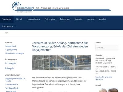 Website von Redemann Lagertechnik