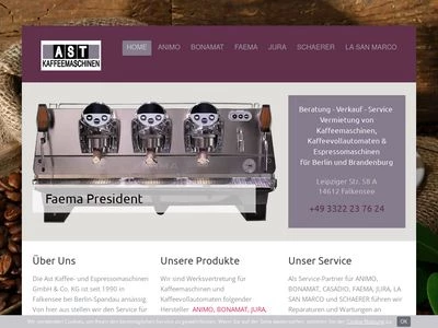 Website von Ast Kaffee- und Espressomaschinen GmbH & Co. KG