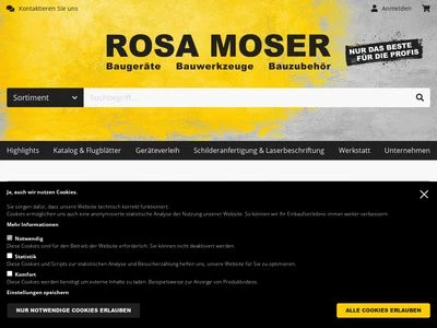 Website von Rosa Moser Bauwerkzeuggroßhandel GmbH
