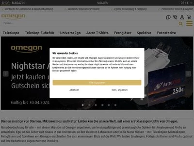 Website von Omegon - nimax GmbH