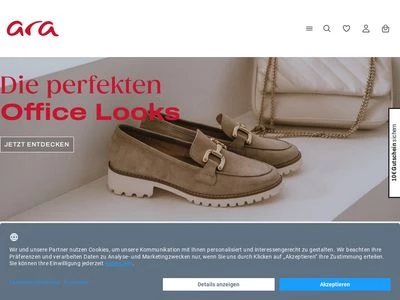 Website von ara Shop Schuhhandelsgesellschaft Ruhr mbH