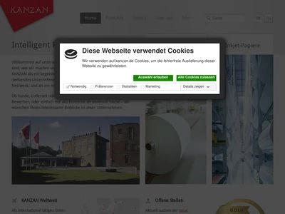 Website von KANZAN Spezialpapiere GmbH