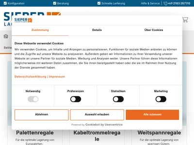 Website von Sieper Lagertechnik GmbH