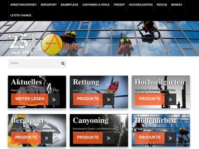 Website von Aliens Bergsport & Arbeitssicherheit e.K