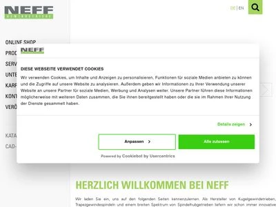 Website von Neff Gewindetriebe GmbH