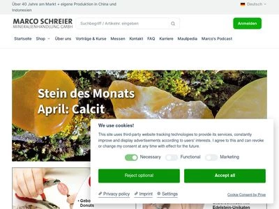 Website von Marco Schreier Mineralienhandlung GmbH