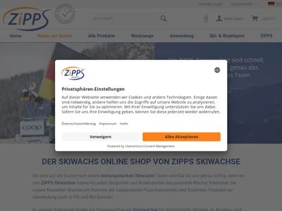 Website von ZIPPS Skiwachse GmbH