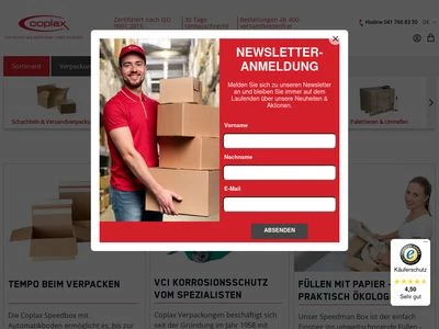 Website von Coplax Verpackungen AG