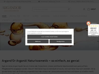 Website von Argand’Or Cosmetic GmbH