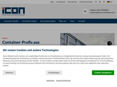 Website von iCON International Container Service GmbH