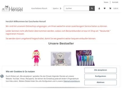 Website von Geschenke Hensel GmbH