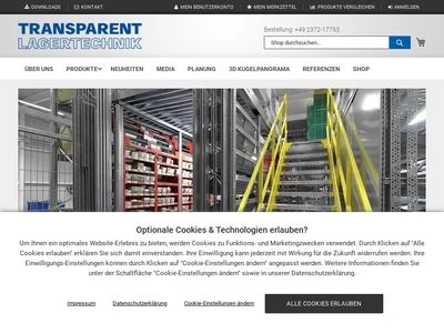 Website von Transparent Lagertechnik GmbH