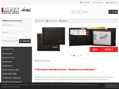 Website von Impex Lederwaren Import-Export GmbH