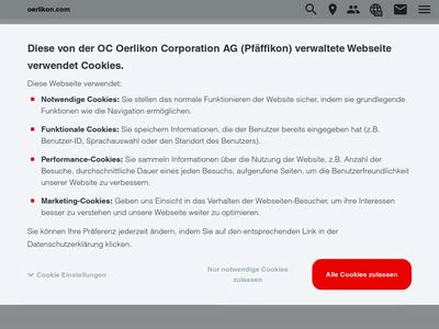 Website von OC Oerlikon Management AG, Pfäffikon