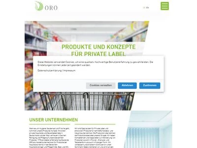 Website von ORO-Produkte Marketing International GmbH