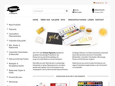 Website von Kremer Pigmente GmbH & Co. KG