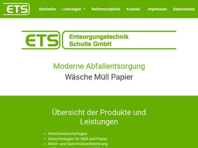 Website von ETS - Entsorgungstechnik Schulte GmbH