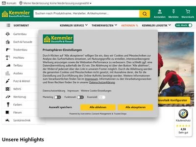 Website von Kemmler Baustoffe GmbH