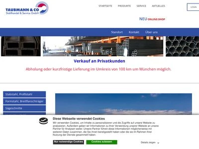 Website von Taubmann & Co. Stahlhandel & Service GmbH