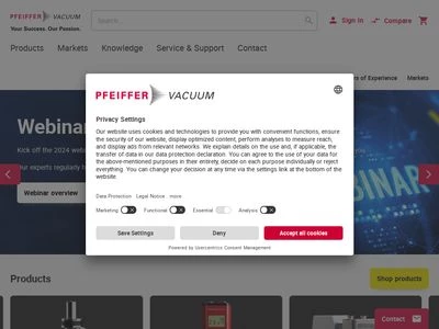 Website von Pfeiffer Vacuum GmbH
