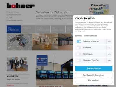 Website von Hans Bohner GmbH & Co. KG Eisen- u. Sanitärgroßhandel
