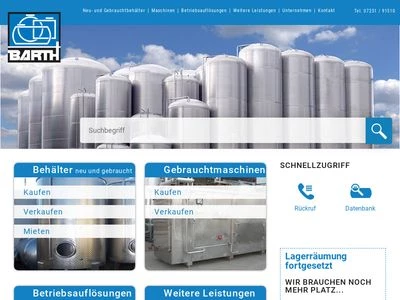 Website von Tank und Apparate Barth GmbH