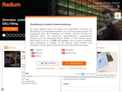 Website von Radium Lampenwerk GmbH