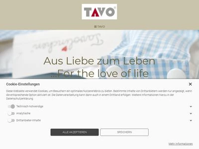 Website von TAVO Chenille & Frottierwaren Import Export GmbH