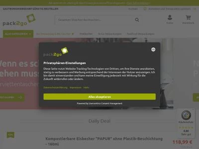 Website von pack2go - PCG Packungssysteme für Catering und Gastronomie GmbH