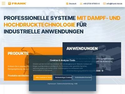 Website von FRANK Hochdruck- und Dampftechnologie GmbH
