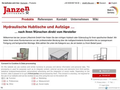 Website von Janzen Lifttechnik GmbH