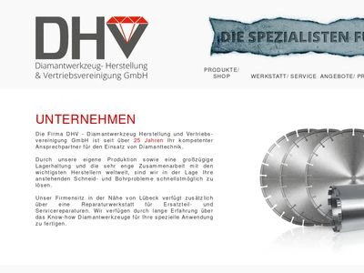 Website von DHV Diamantwerkzeug Herstellung und Vertriebsvereinigung GmbH