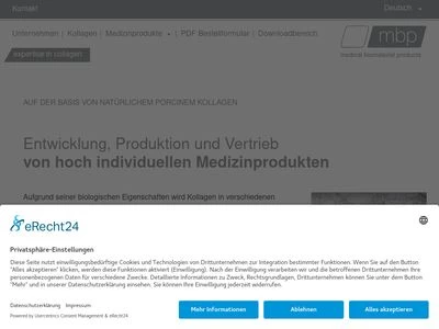 Website von MBP – MEDICAL BIOMATERIAL PRODUCTS GmbH