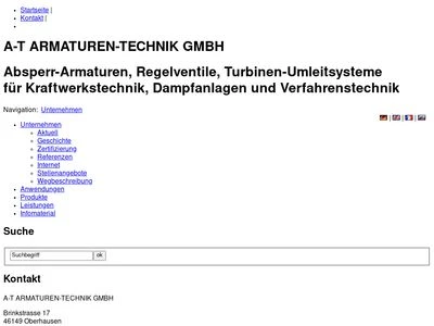 Website von A-T ARMATUREN-TECHNIK GMBH