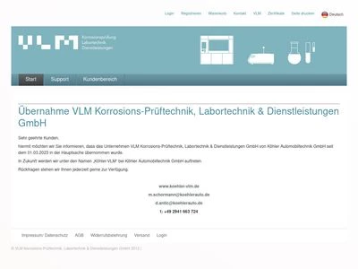 Website von VLM GmbH Korrosions-Prüftechnik, Labortechnik