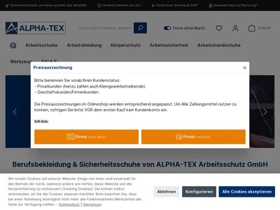 Website von Alpha-Tex Arbeitsschutz GmbH