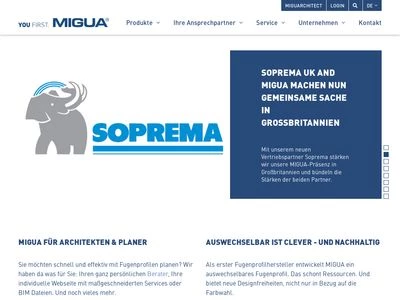 Website von MIGUA Fugensysteme GmbH