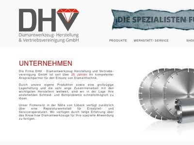 Website von DHV Diamantwerkzeug Herstellung und Vertriebsvereinigung GmbH