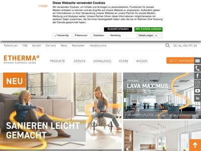 Website von ETHERMA Elektrowärme GmbH