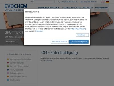 Website von Evochem Advanced Materials GmbH