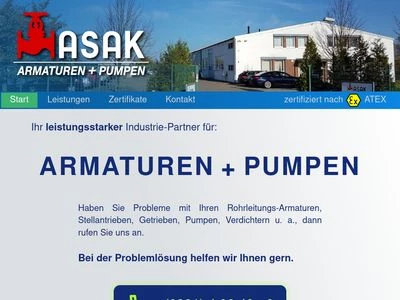 Website von ASAK Armaturen + Pumpen GmbH