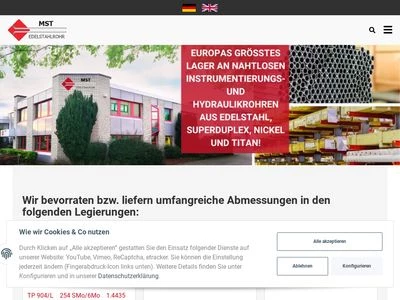 Website von MST Edelstahlrohr GmbH