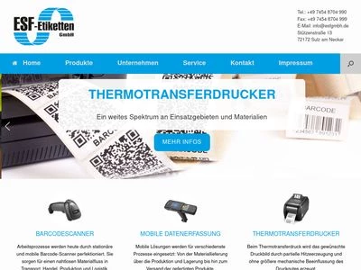 Website von ESF-Etiketten-Vertriebs-GmbH
