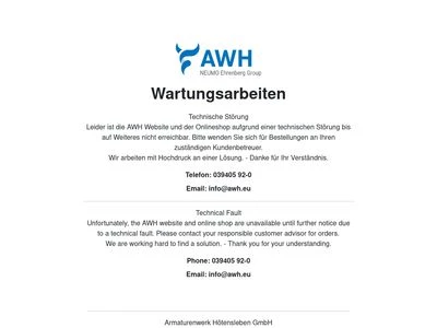Website von Armaturenwerk Hötensleben GmbH