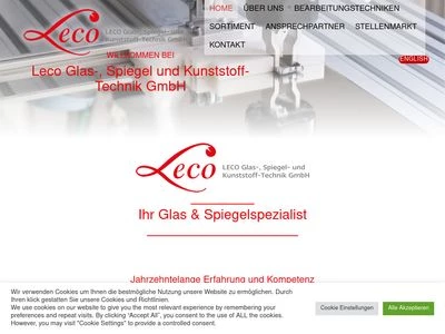 Website von LECO Glas-, Spiegel- und Kunststoff-Technik GmbH