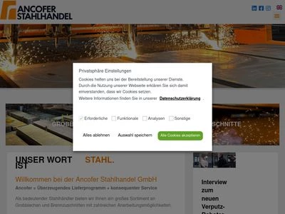 Website von Ancofer Stahlhandel GmbH