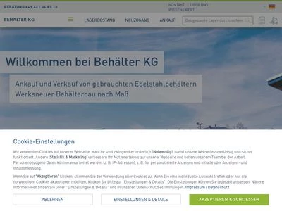 Website von Behälter KG Bremen GmbH & Co.
