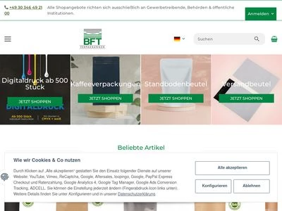 Website von BFT Verpackungen GmbH