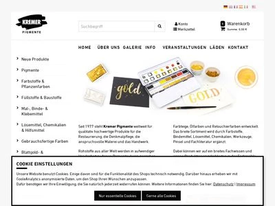 Website von Kremer Pigmente GmbH & Co. KG