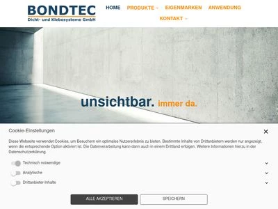 Website von BONDTEC Dicht- und Klebesysteme GmbH
